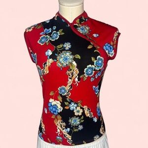 Red & Black Floral Top Woman’s M